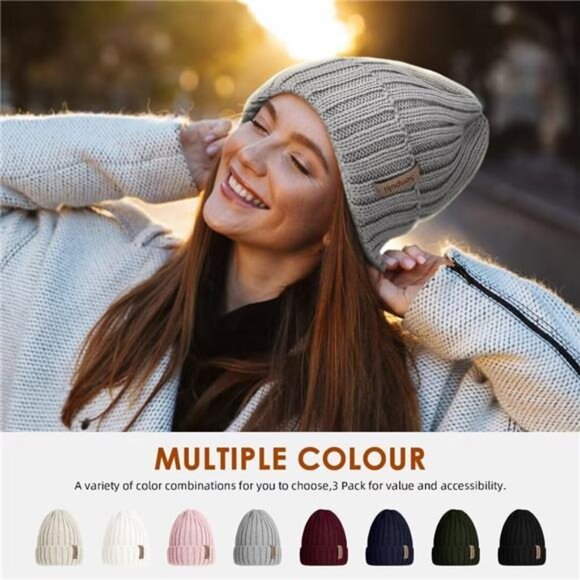 Womens Winter Knitted Beanie Hat 3PCS - Picture 2 of 8